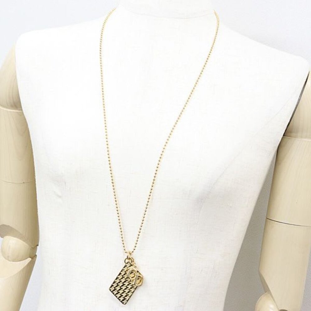 Dior Houndstooth Long Necklace Gold Color Metal 81.5 cm CD Logo - Picture 6 of 6